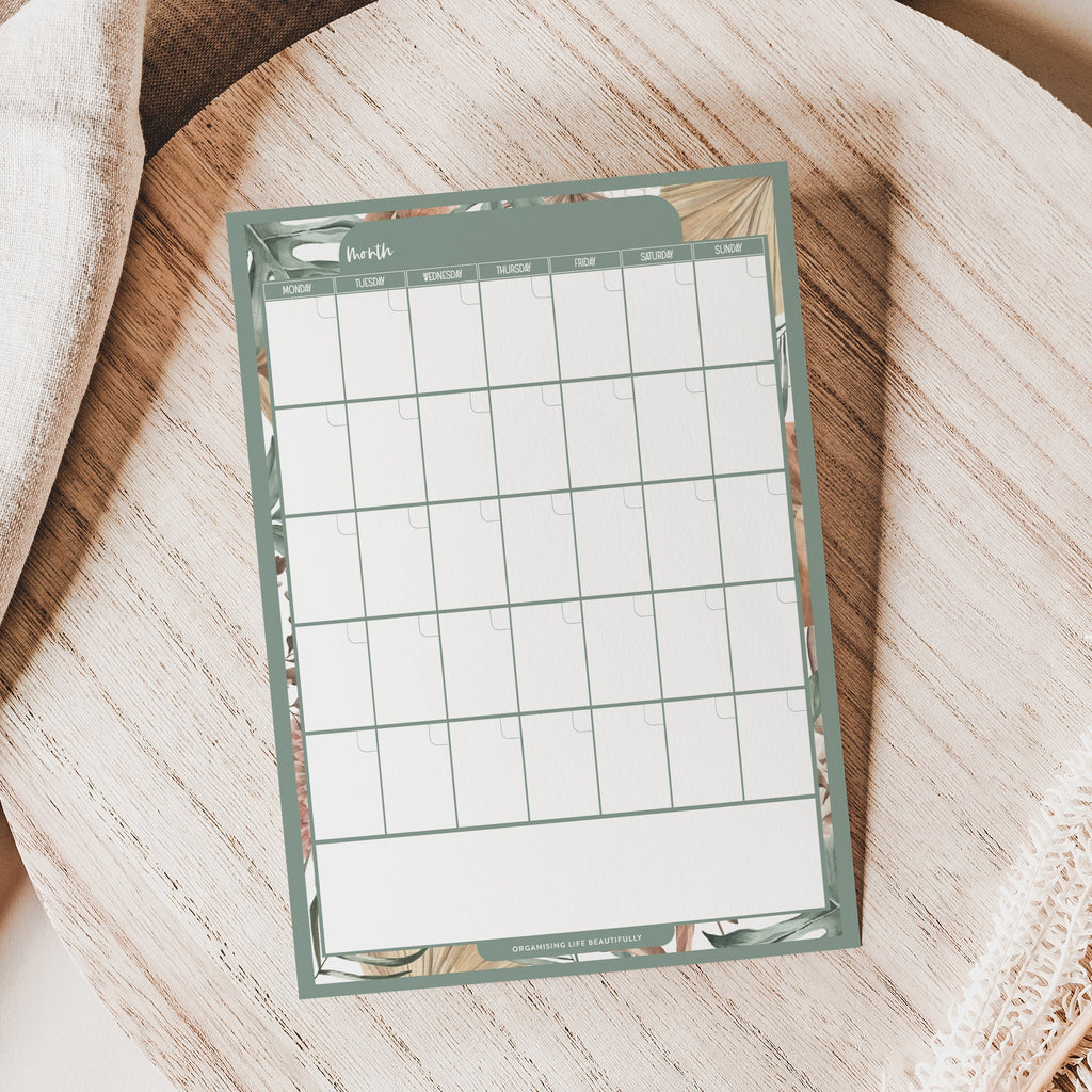 Fridge magnet planner calendar in a green boho style