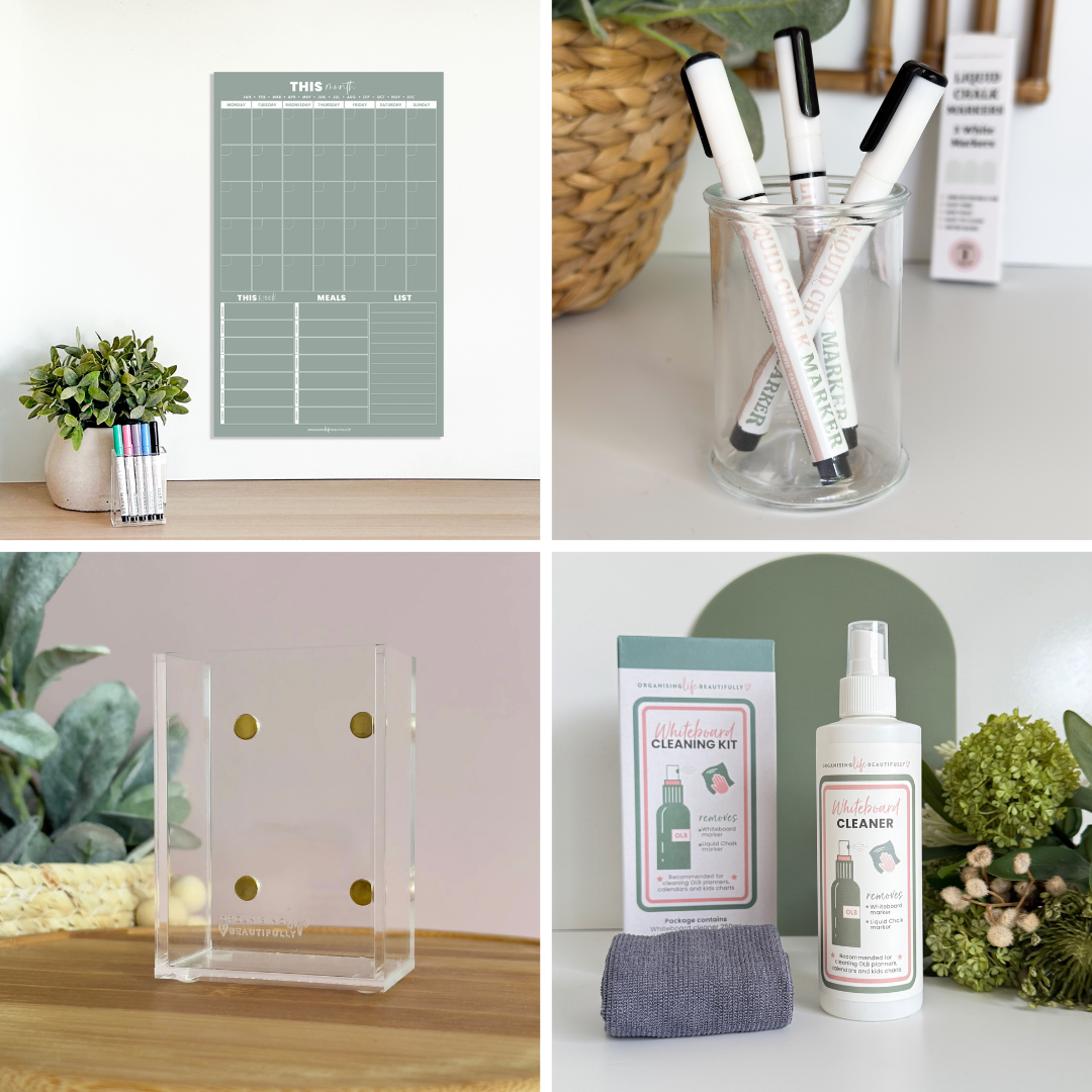 Bundle | Starter Kit Multi Planner, Chalk, Marker Holder & Cleaning Kit - Various Colours Organising Life Beautifully