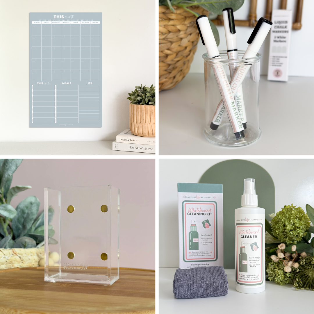 Bundle | Starter Kit Multi Planner, Chalk, Marker Holder & Cleaning Kit - Various Colours Organising Life Beautifully