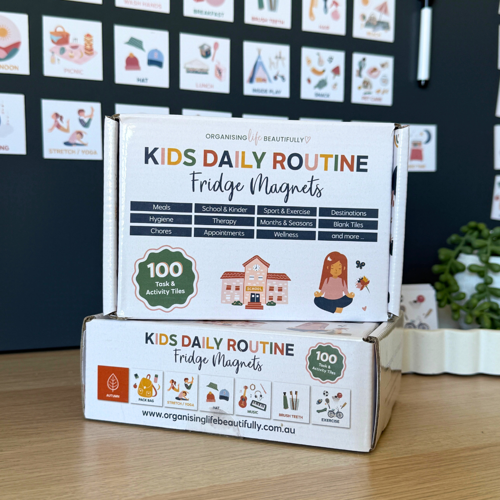 Kids | Daily Routine Magnets - 100 Visual activity and task guide Organising Life Beautifully