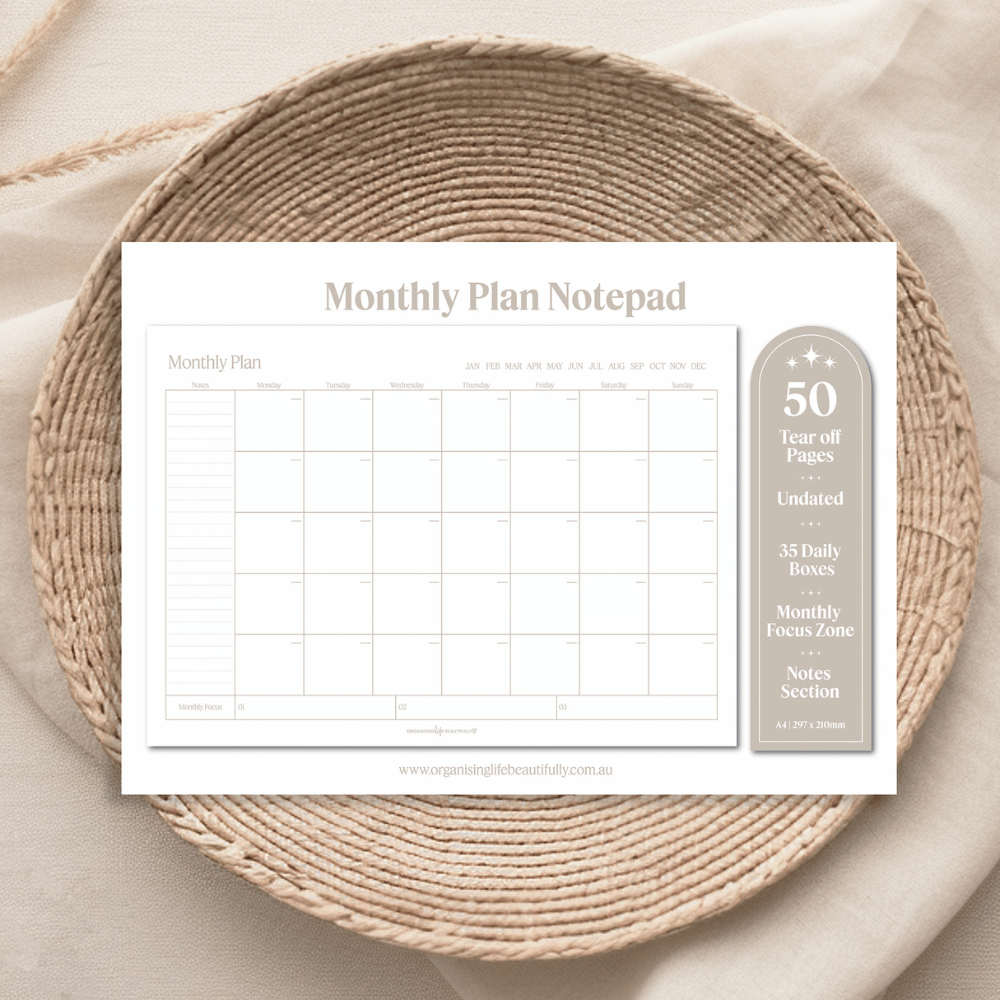 Paper | Monthly Plan Pad | Tear-Off Calendar with Notes & Focus Section (A4) Organising Life Beautifully