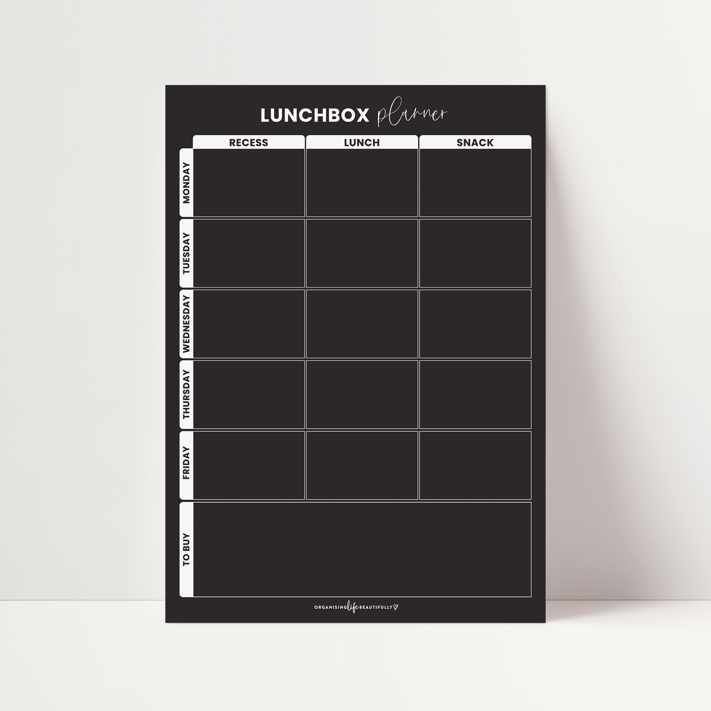 Magnet | Lunchbox Planner - Black (A4) Organising Life Beautifully