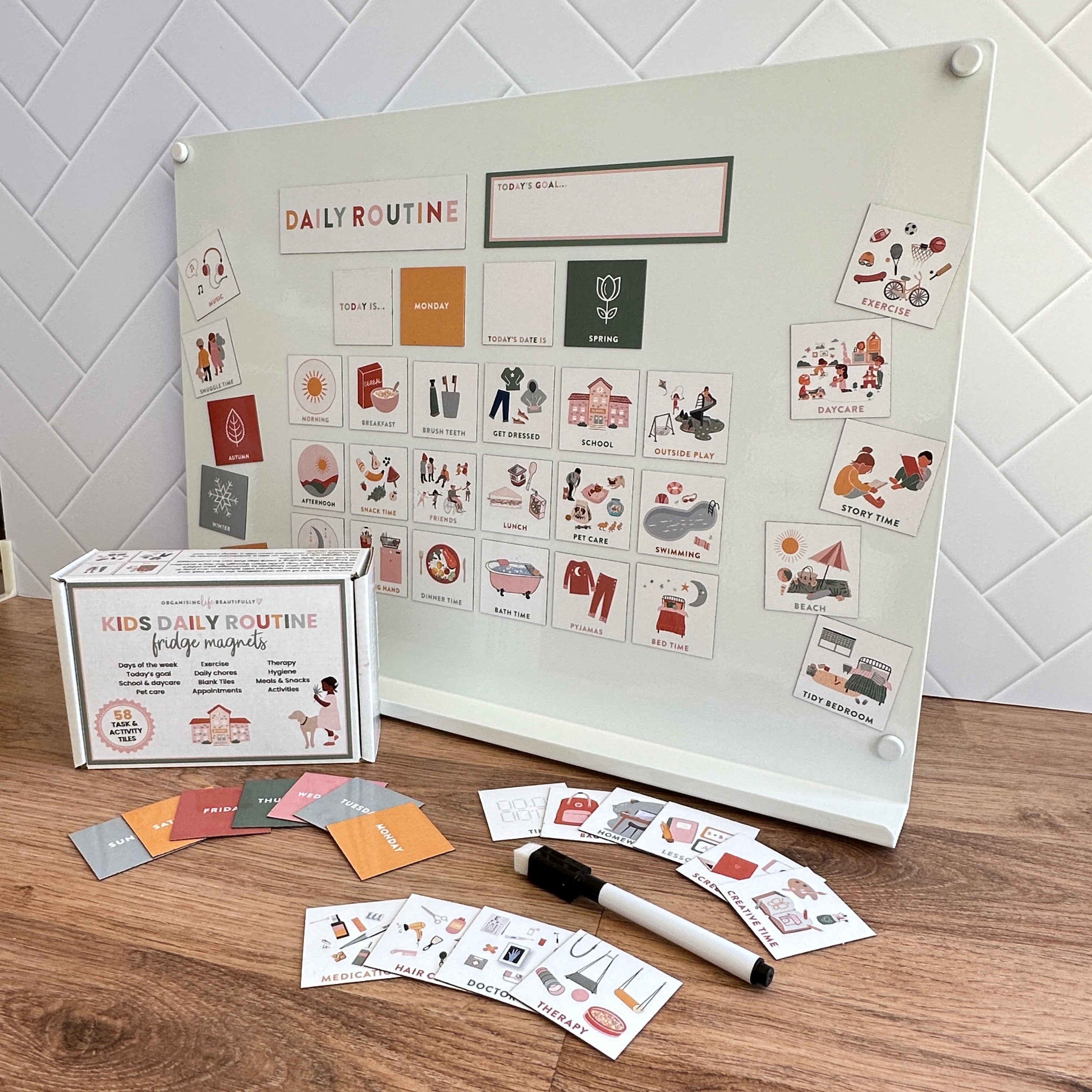 Learn and Play • Kids Daily Routine Magnets • 64 Interchangeable Tiles ...