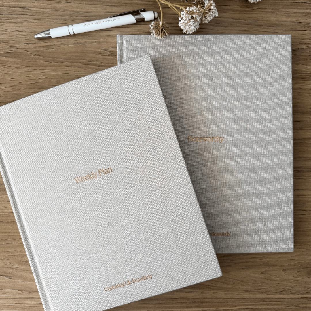 Bundle | Linen Planner & Notebook Set | Noteworthy + Weekly Plan - Ecru Organising Life Beautifully