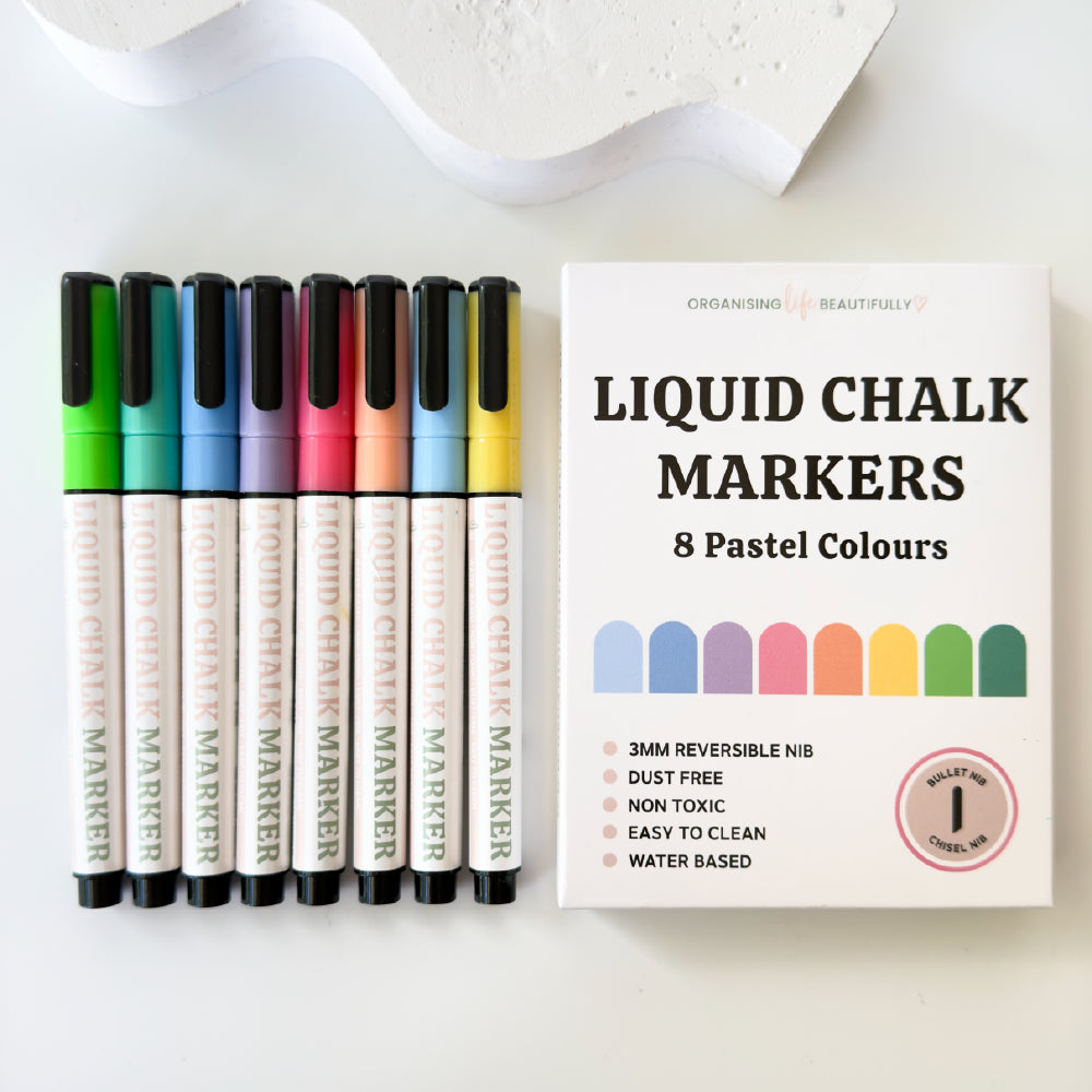 Bright colourful liquid chalk markers with packaging