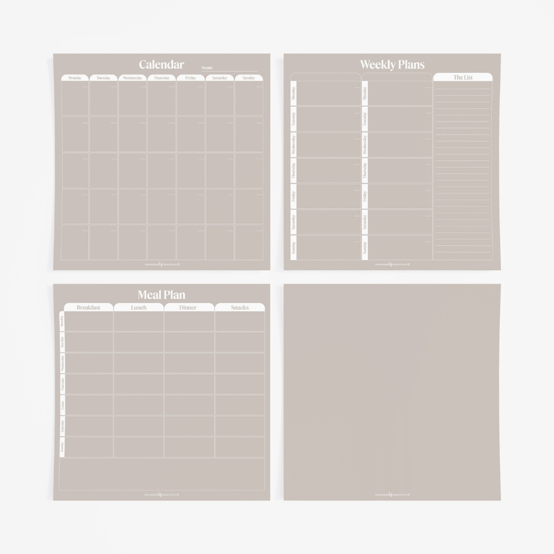 Bundle | Peel & Stick Wall Planner Set – Reusable Weekly, Meal & Calendar Planner (40x40cm) | Sand Organising Life Beautifully