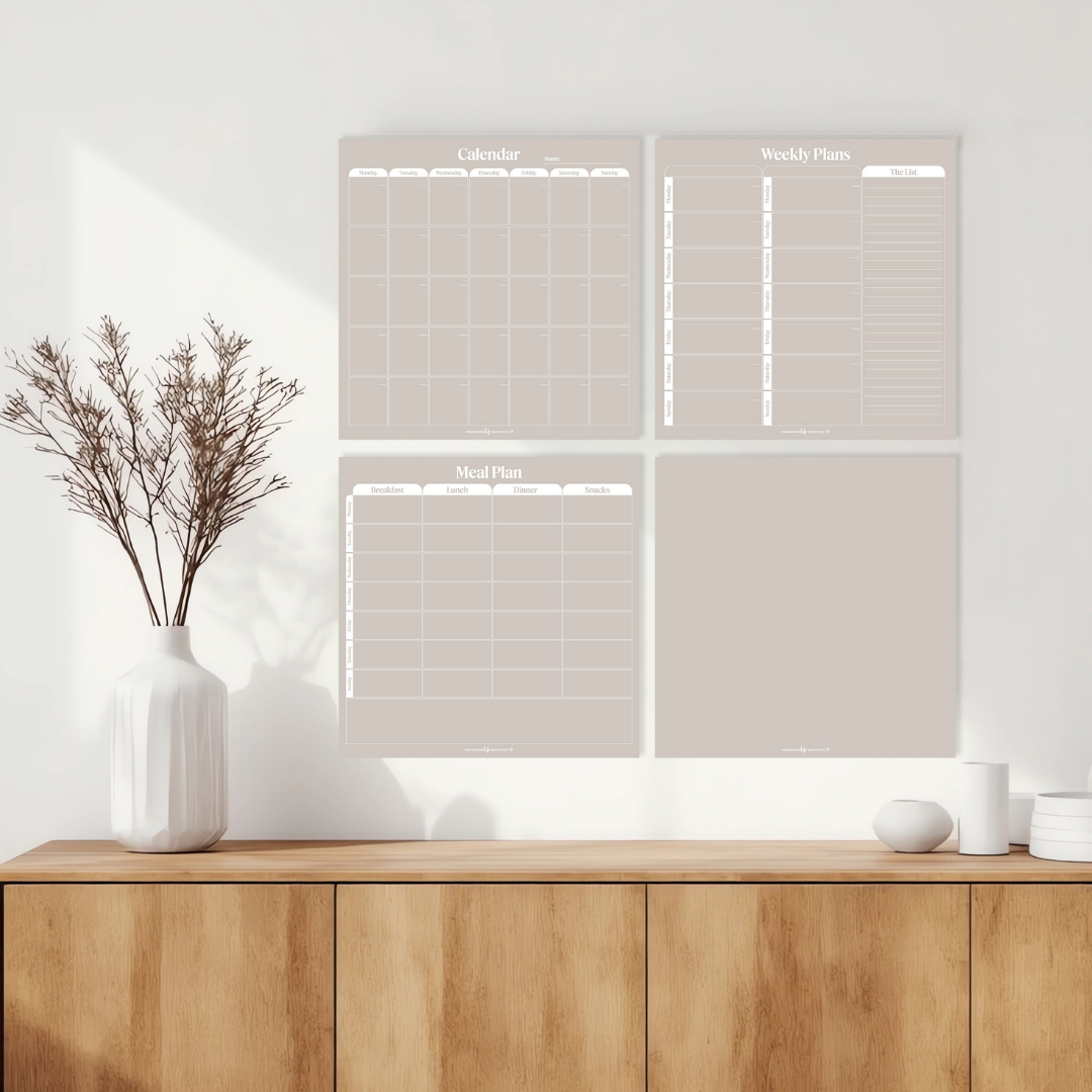 Bundle | Peel & Stick Wall Planner Set – Reusable Weekly, Meal & Calendar Planner (40x40cm) | Sand Organising Life Beautifully