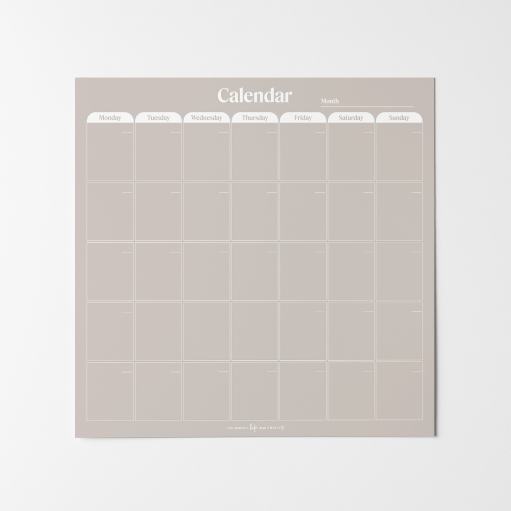 Peel & Stick Wall Planner | Reusable Monthly Calendar (40x40cm) Sand Organising Life Beautifully