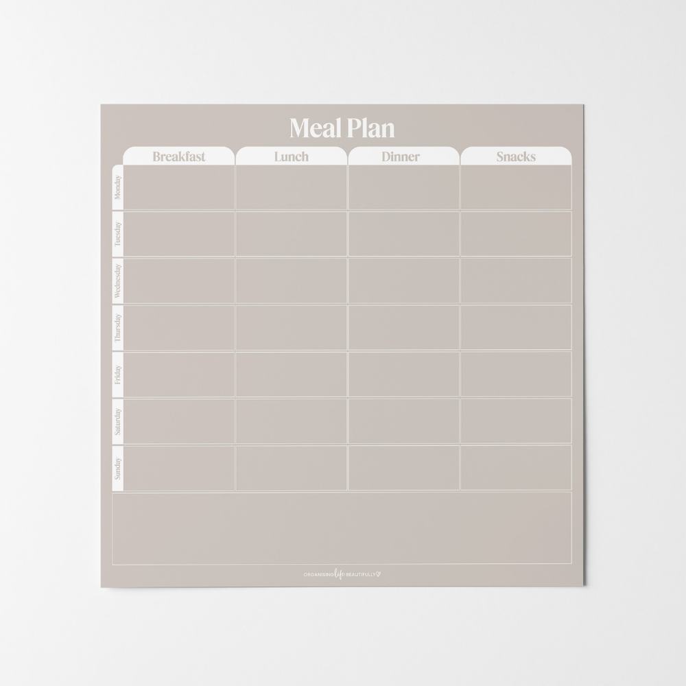 Peel & Stick Wall Planner | Reusable Meal Planner (40x40cm) Sand Organising Life Beautifully