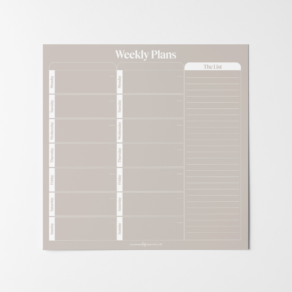 Peel & Stick Wall Planner | Reusable Weekly Planner (40x40cm) Sand Organising Life Beautifully