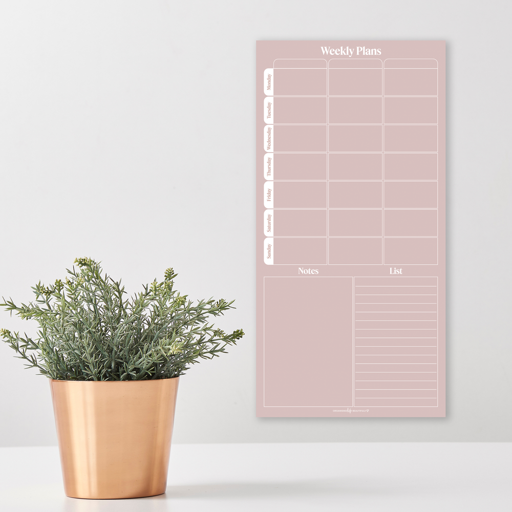 Peel & Stick Wall Planner | Reusable Weekly Schedule • 20x40cm • Rose Organising Life Beautifully