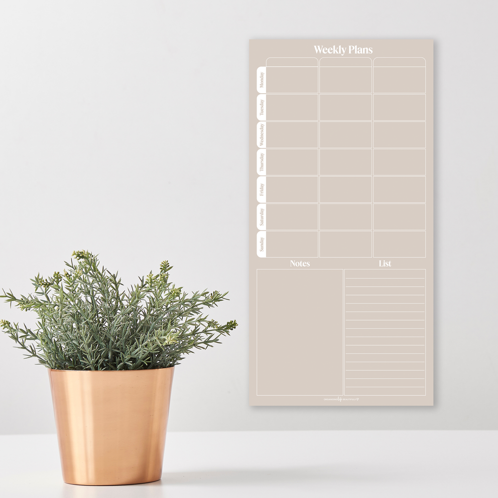 Peel & Stick Wall Planner | Reusable Weekly Schedule • 20x40cm • Sand Organising Life Beautifully