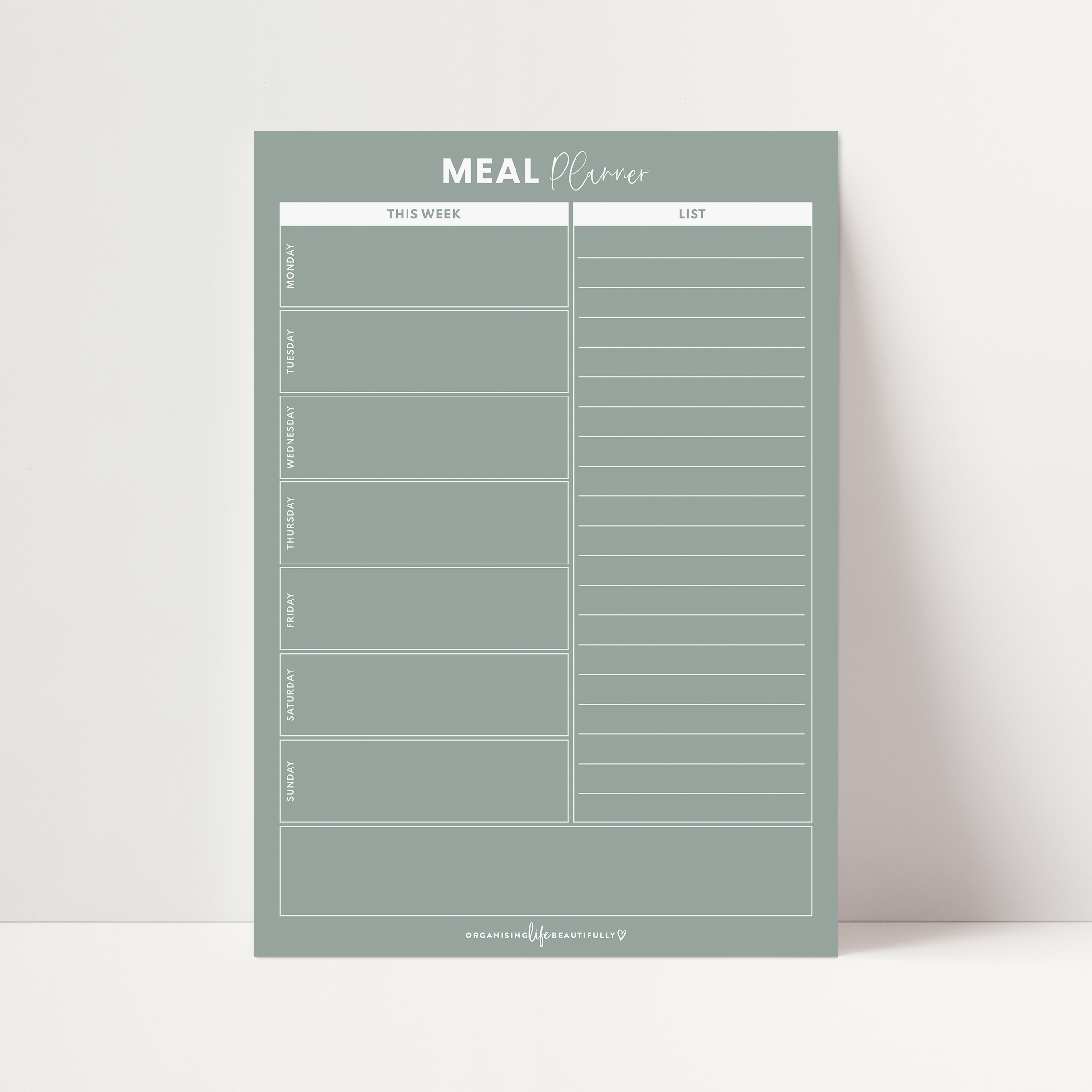 SECOND - Magnet | Meal Planner with Headings- Sage (A4) Organising Life Beautifully