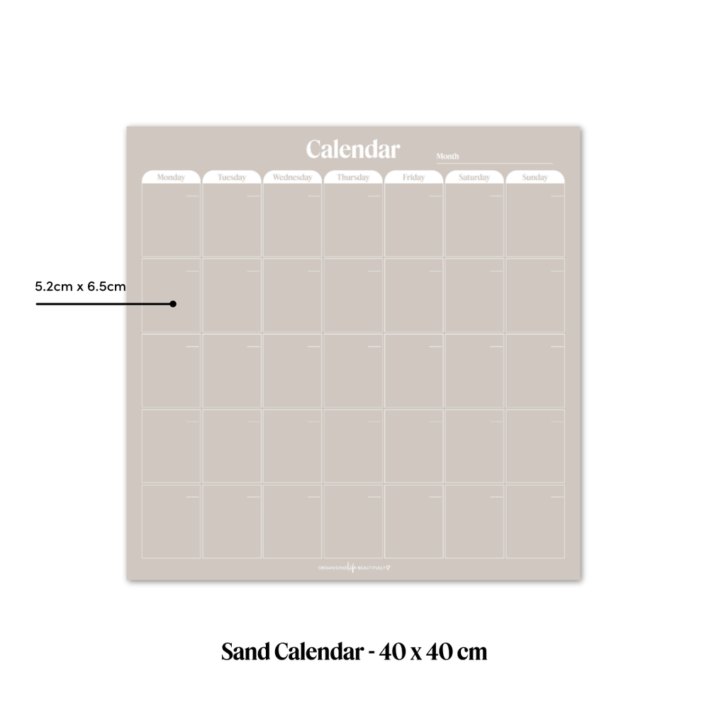 Peel & Stick Wall Planner | Reusable Monthly Calendar (40x40cm) Sand Organising Life Beautifully