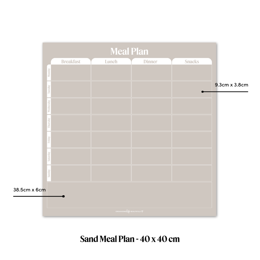 Peel & Stick Wall Planner | Reusable Meal Planner (40x40cm) Sand Organising Life Beautifully