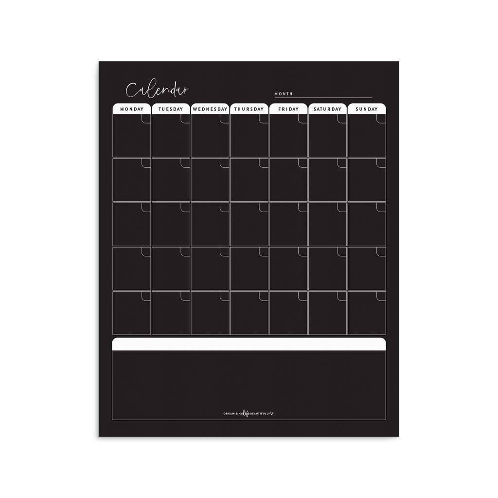 Laminated | Wall Calendar - Black - Organising Life Beautifully