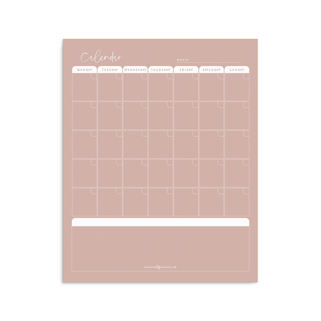 Laminated | Wall Calendar - Blush - Organising Life Beautifully