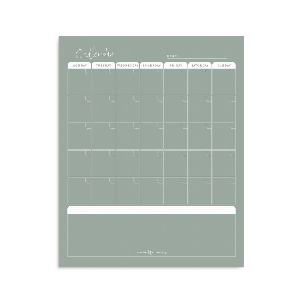 Laminated | Wall Calendar - Sage - Organising Life Beautifully