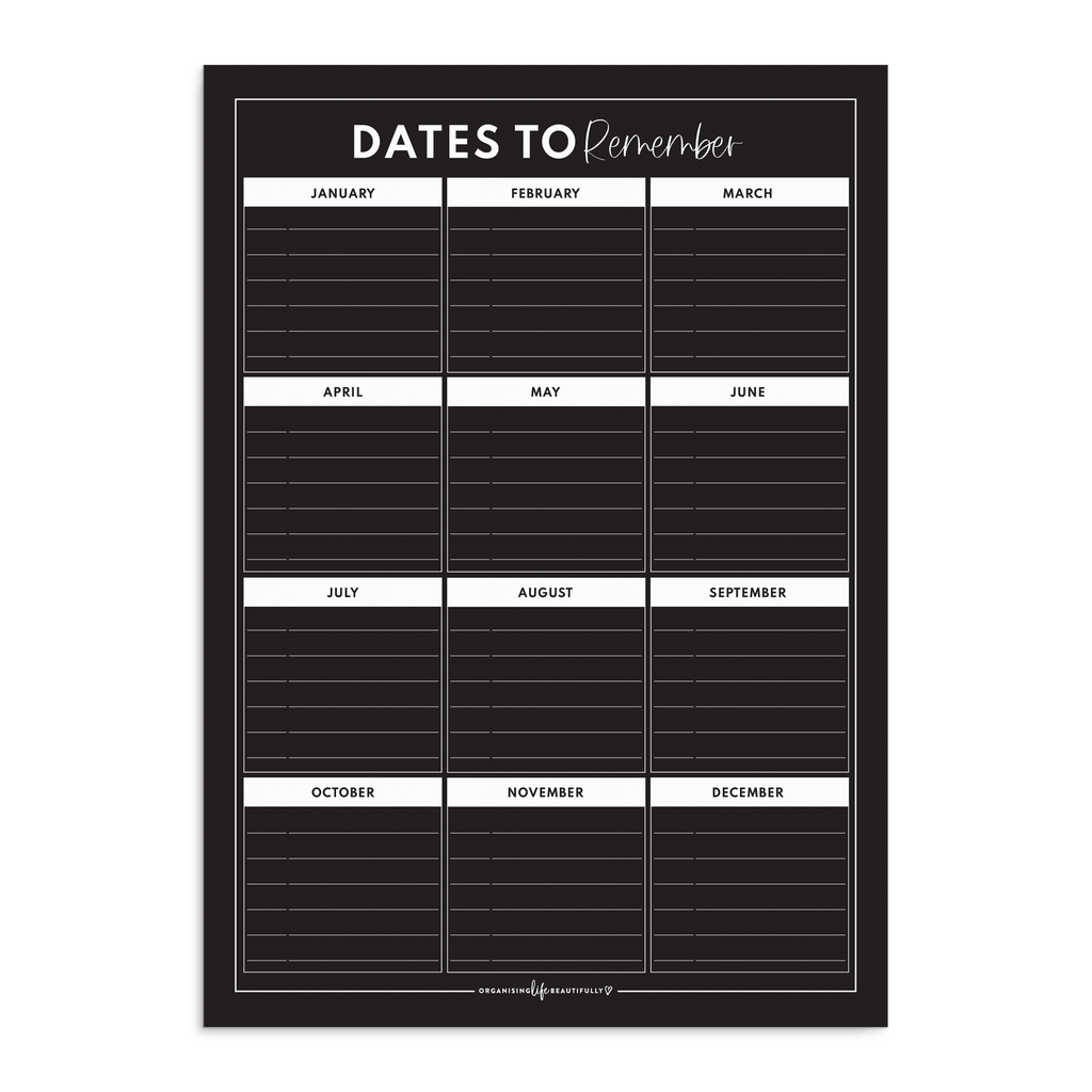 Magnet | Dates to Remember - Essentials Black - Organising Life Beautifully